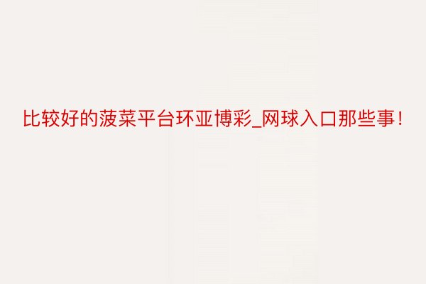 比较好的菠菜平台环亚博彩_网球入口那些事！