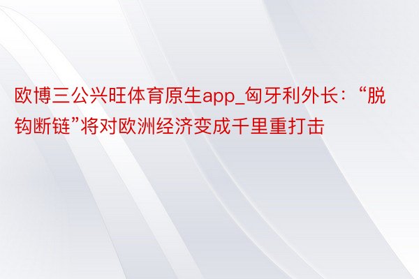 欧博三公兴旺体育原生app_匈牙利外长：“脱钩断链”将对欧洲经济变成千里重打击